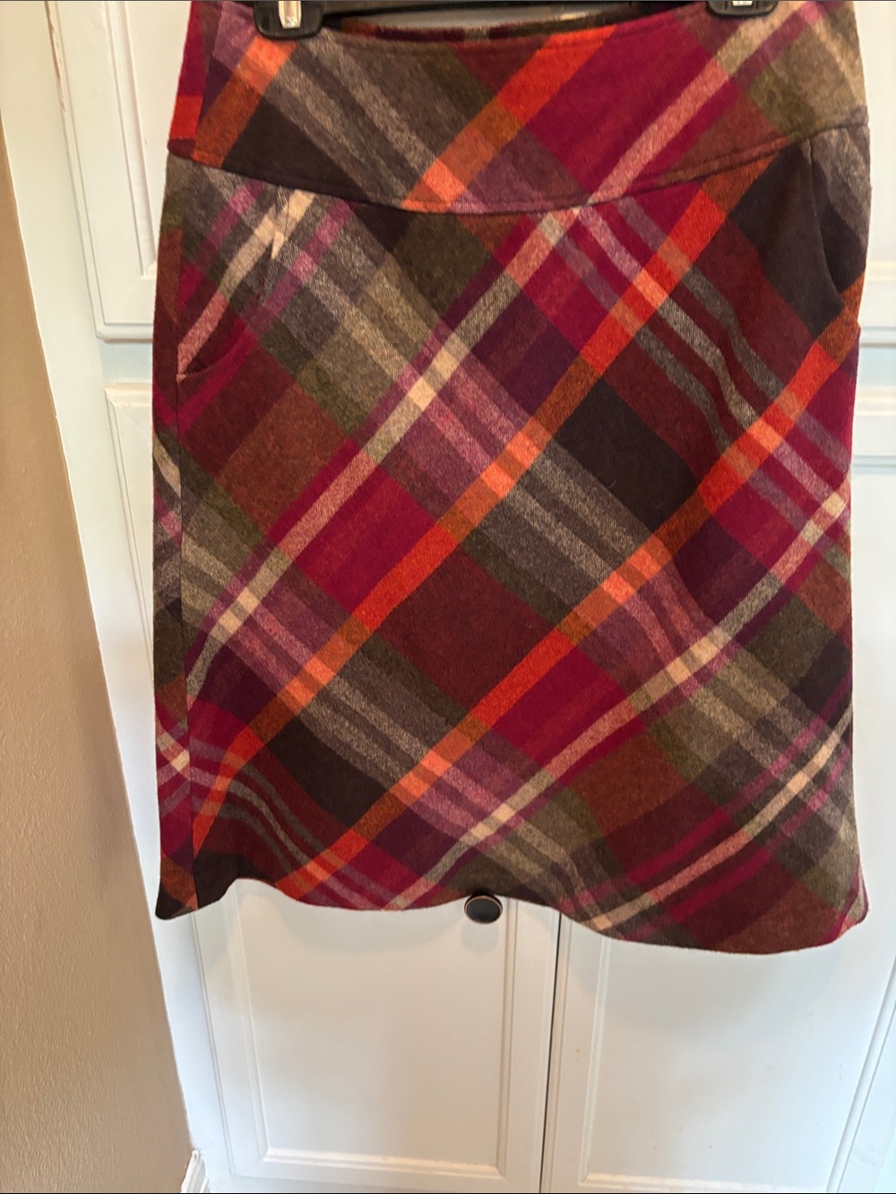 Talbots Plaid A-Line Skirt in Burgundy, Orange, Purple and Gray